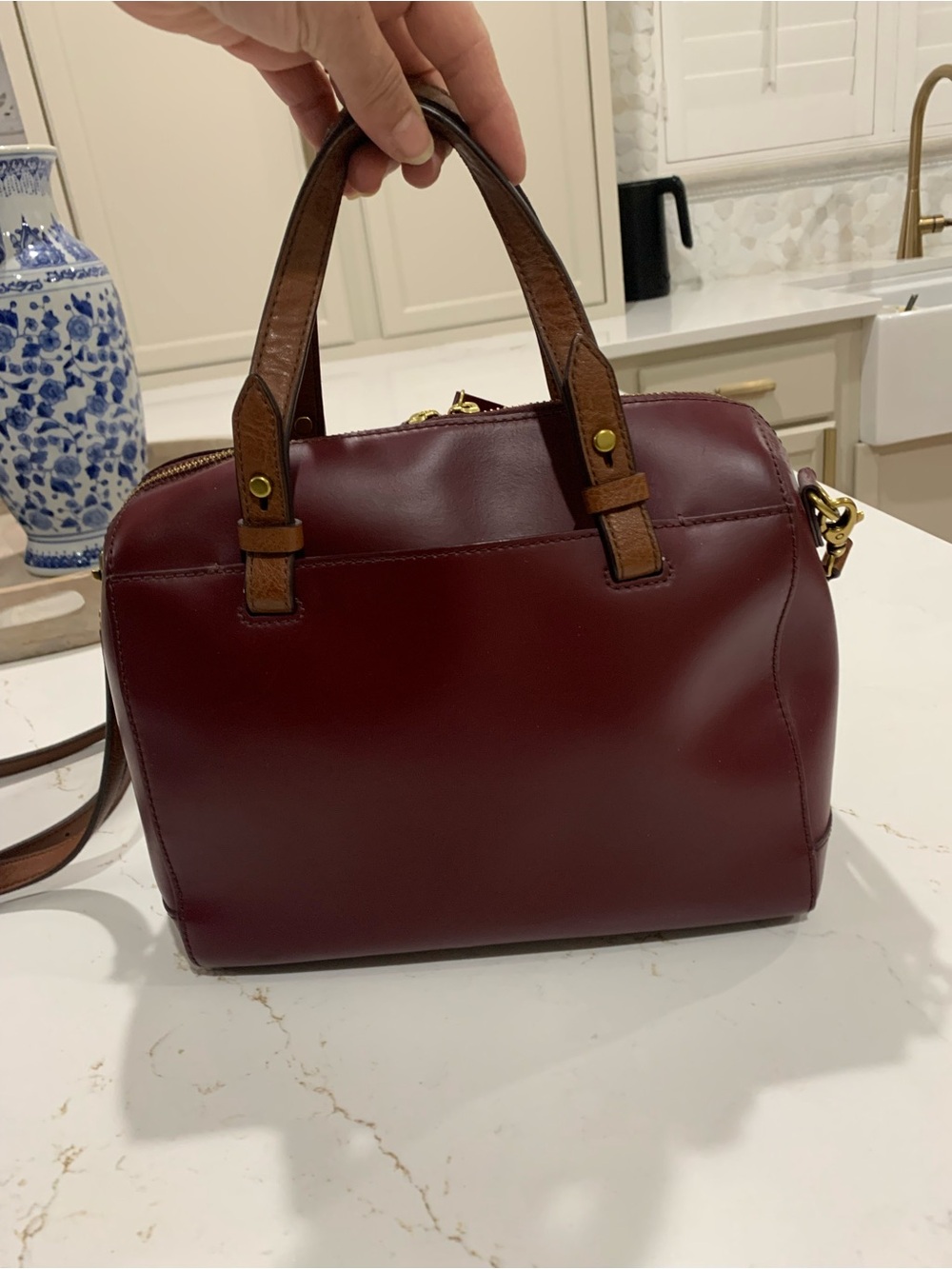 Fossil Rachel Small Leather Burgundy Satchel Bag - Picture 4 of 16